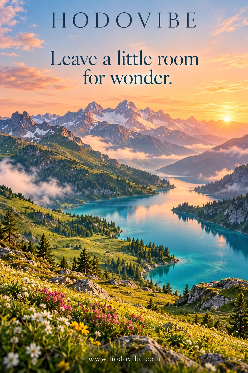 HODOVIBE poster with an alpine lake and the words Leave a little room for wonder